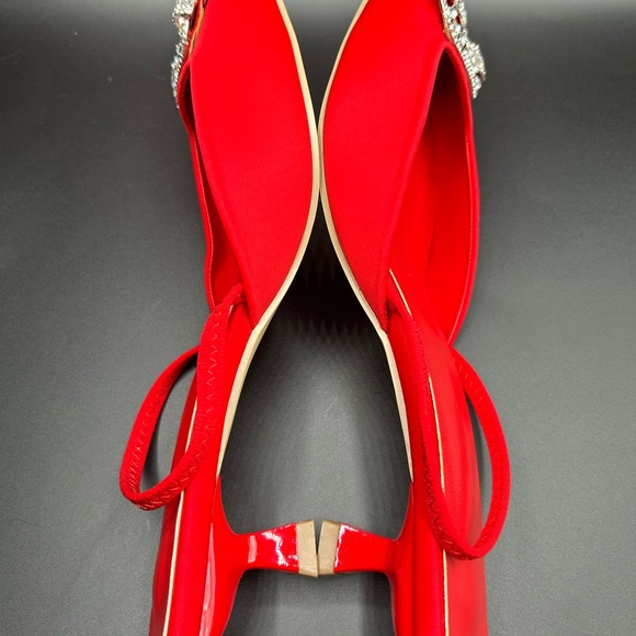 Women’s Red Cloth Kitten Heel Pointy Closed Toe Sandals Size 43 EUR  11 1/2 US - Picture 6 of 12